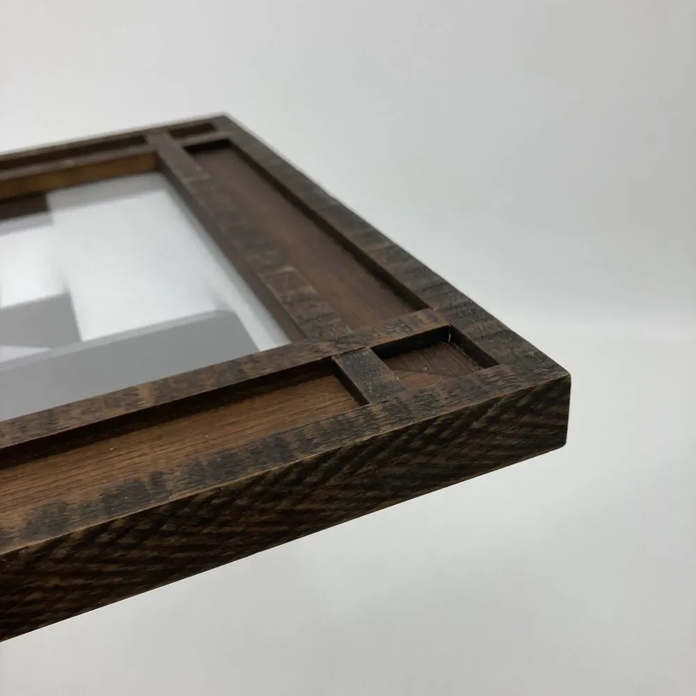 Pair Rustic Dark Brown Wooden Inset Geometric Border Picture Photo Frames 8x10